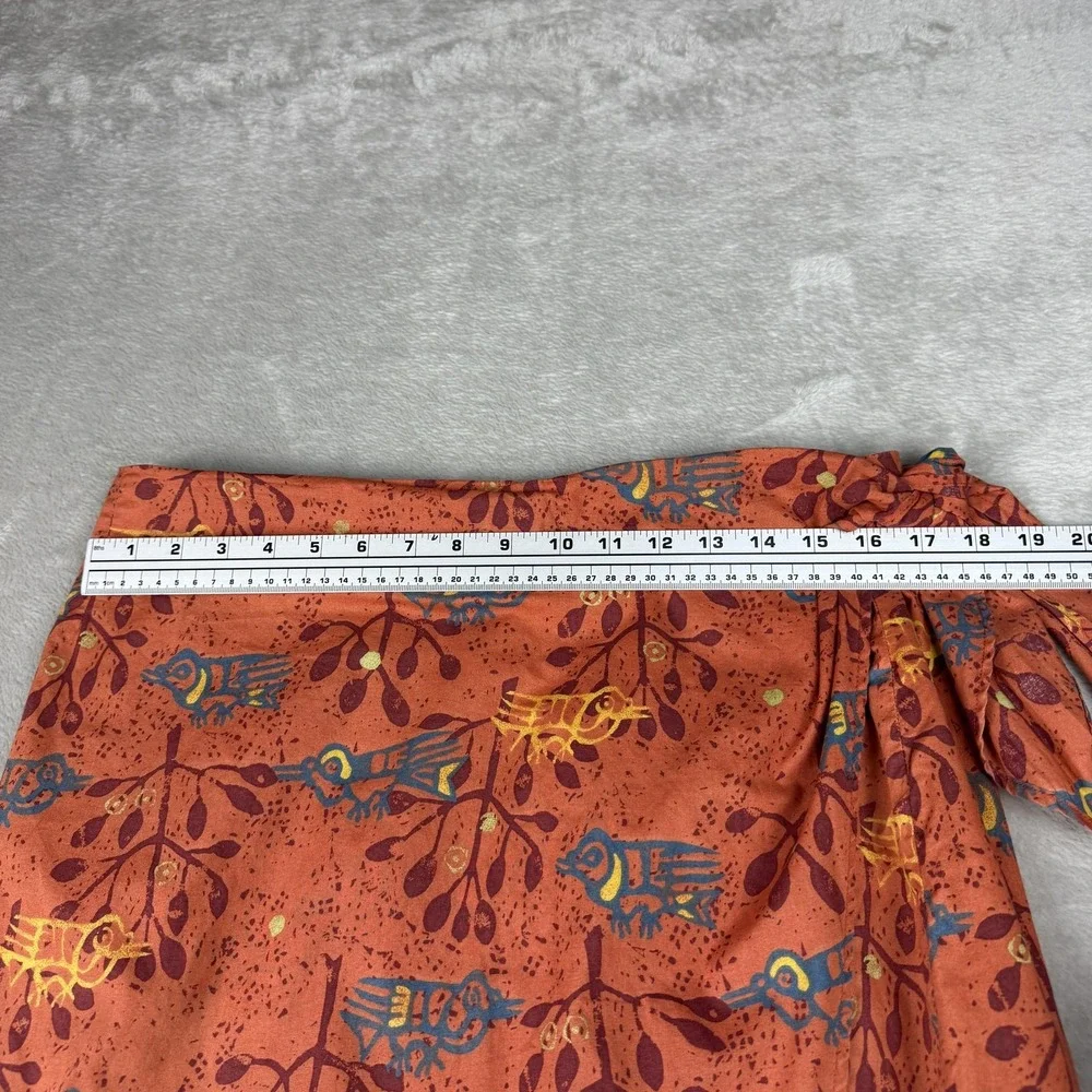 Peruvian Connection Skirt Womens 14 Orange Bird Print Wrap Pima Cotton Midi Boho